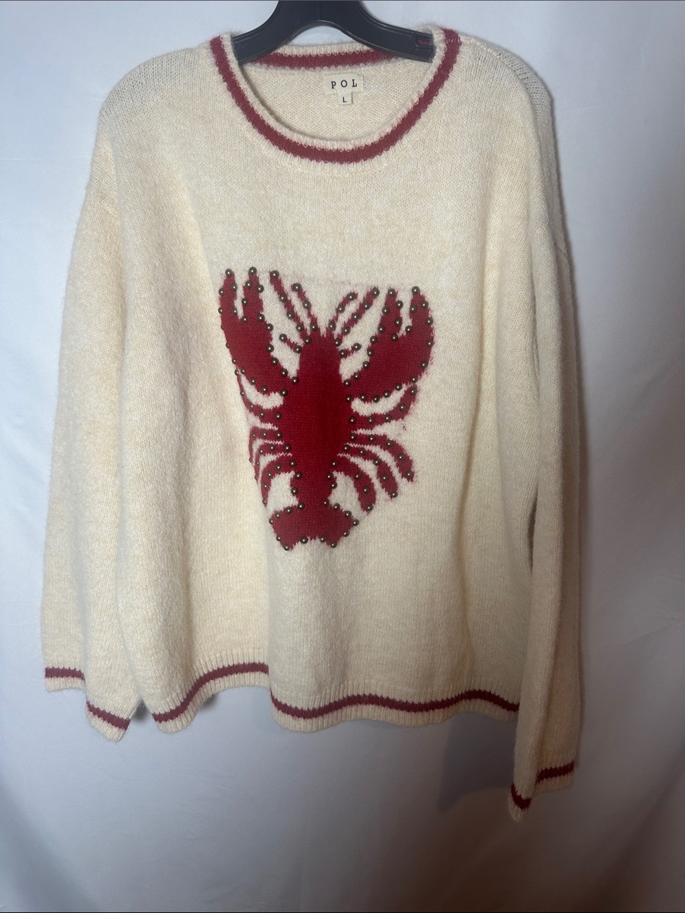 POL Cream Sweater with Red Lobster Motif